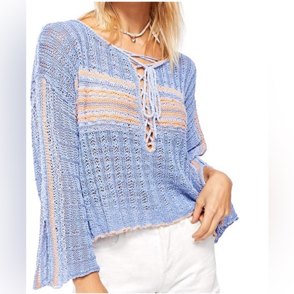 Free People Sweaters - Free People Women’s Marina Bay Lace-Up Pull On Open Knit Sweater Top Size XS